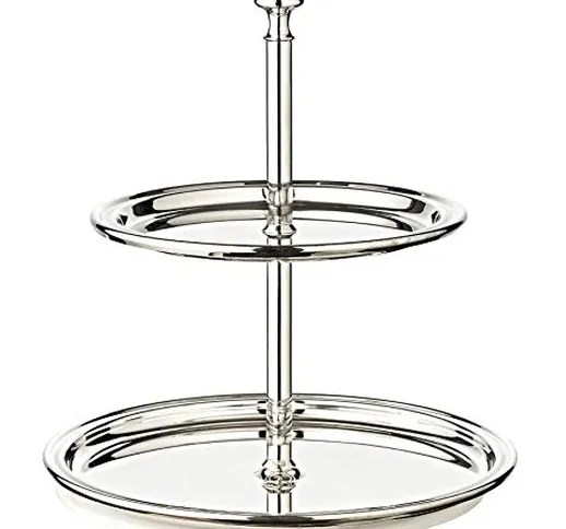 Edzard Etagere con 2 Piani, Bordo con Filo, Placcato in Argento, Altezza 22 cm