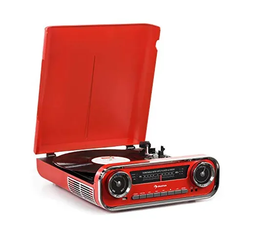 Auna Challenger LP - Giradischi, Giradischi con Altoparlante Stereo, Radio FM, 3 Watt RMS,...