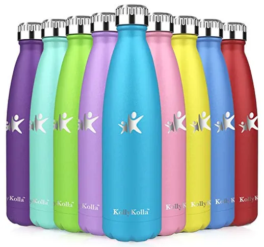 KollyKolla Bottiglia Acqua, Borraccia Termica in Acciaio Inox 500ml, Bottiglia Bambini Iso...