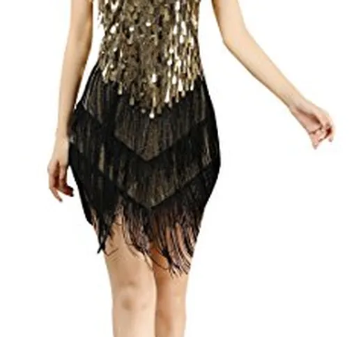 BELLYQUEEN Abito con Frange Costume da Danza Latino Donna Senza Maniche Gatsby 1920s Festa...