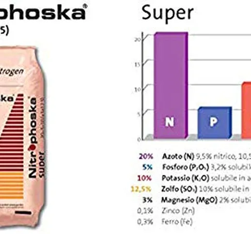 VIALCA NITROPHOSKA Super kg.25 CONCIME Fertilizzante Universale 20-5-10 Confezione 25KG EU...