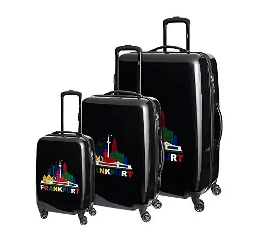 PSNGR 3-part Trolley Set 58/68/80cm Frankfurt Skyline con 4 rotelle Policarbonato S/Medium...