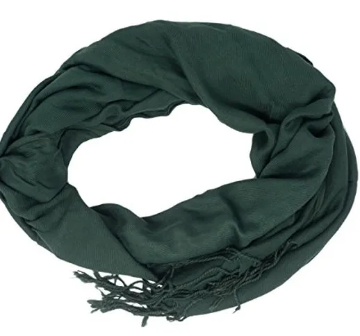 Indian Accessories - Pashmina, sciarpa, foulard, scialle, 180 x 70 cm verde scuro Taglia u...