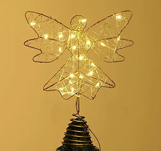 Roylvan Puntale Albero di Natale Forma Angelo con Illuminazione 20 Luci Led a Batteria Ste...