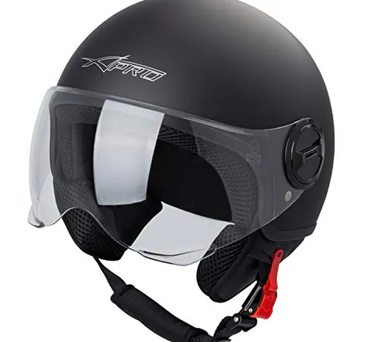 A-PRO SRL Casco Jet Demi Urban Moto Omologato ECE 22 Visiera Avio Sferica SonicMoto Nero O...