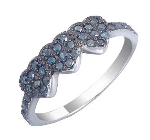 Vir Jewels, Anello Da Donna 925 Argento Con Blu Diamante 0.4 CT, Misura Anello 14