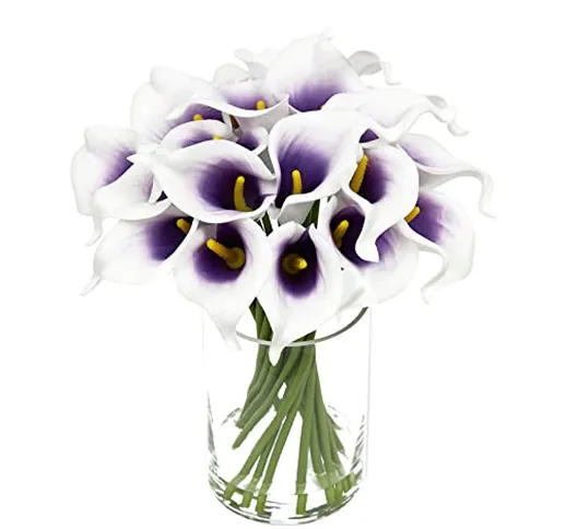 WELL KNOWN 20 fiori artificiali in vaso di vetro, vero tocco di fiori finti con vaso di fi...