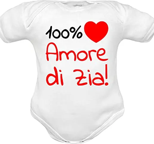 body neonato manica corta frase 100% amore di zia e cuore rosso - idea regalo divertente n...