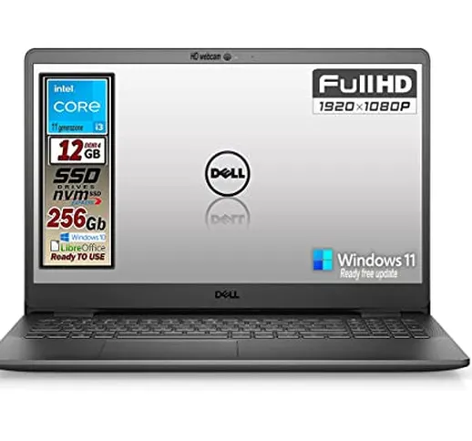 Notebook SSD Dell, Cpu Intel i3, fino a 4,1 GHz, Display 15,6" ips led FULL HD, SSD nvme d...