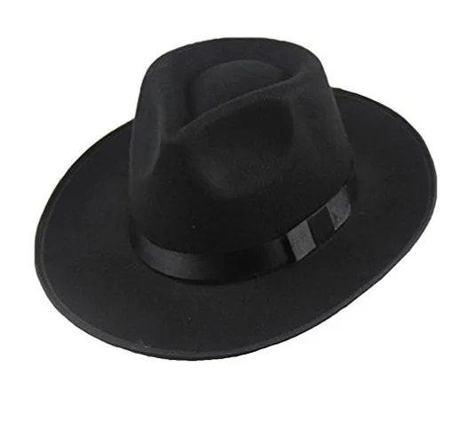junkai Cappello Rigido da Uomo in Feltro con Cappello Fedora Panama Nero One Size
