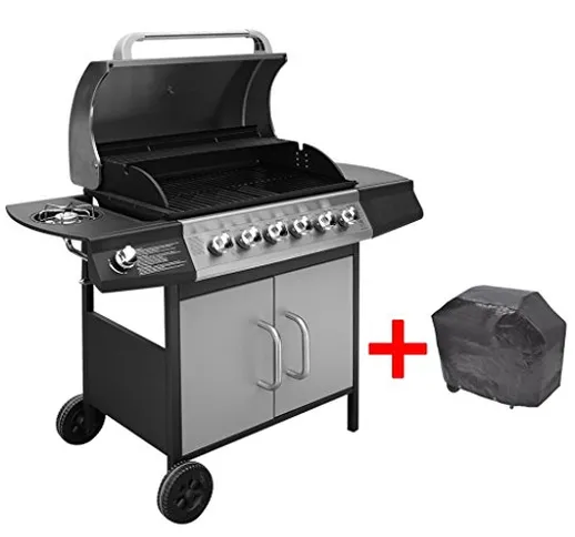 vidaXL Barbecue a gas 6+1 fornelli nero e argento