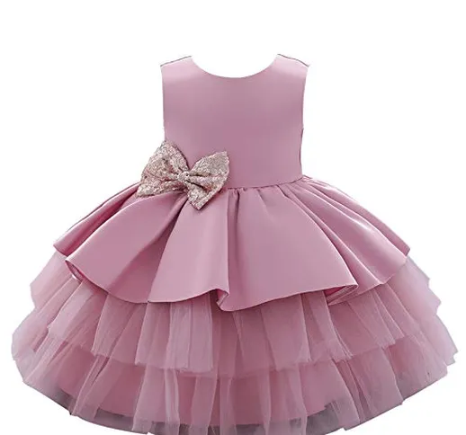 WangsCanis Abito da Battesimo per Bambina Neonata con Paillettes Pizzo Elegante Vestito da...