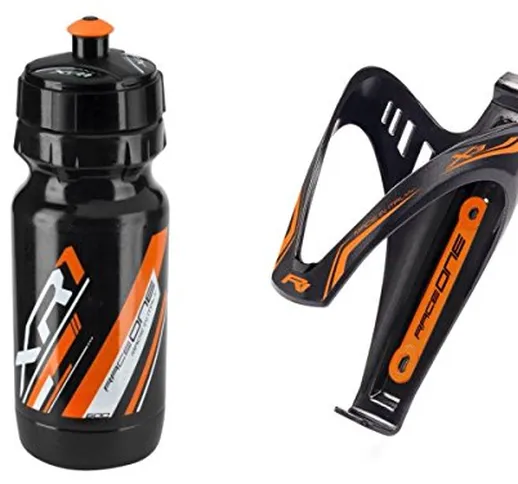 Raceone.it - Kit Fluo Race Duo: Borraccia XR1 + Portaborraccia X3 Ideale per Bici Race/MTB...