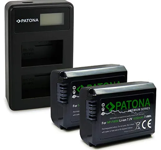 PATONA Caricatore doppio LCD USB con 2x NP-FW50 Premium Batteria compatibile con Sony NEX-...