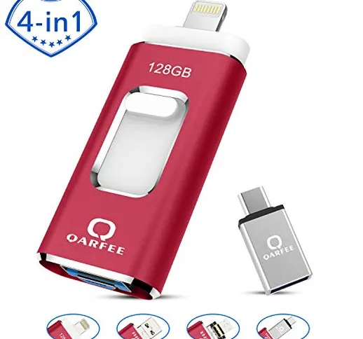 QARFEE Chiavetta USB 3.0 per iPhone,USB Memoria Stick 128GB 4 in 1 Pen Drive con Apple/iOS...