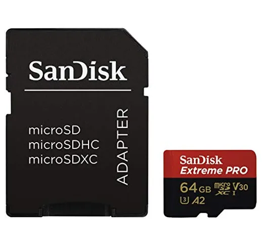 SanDisk Extreme Pro Scheda di Memoria microSDXC da 64 GB e Adattatore SD con App Performan...