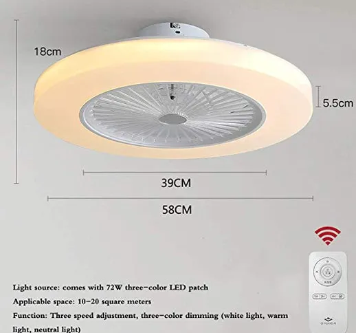 Ventilatore a soffitto con Lampada, luci a LED con illuminazione dimmerabile con telecoman...