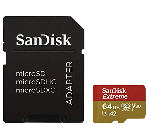 SanDisk Extreme microSDXC 64GB per Action Camera e Droni + Adattatore SD, Velocità di Lett...