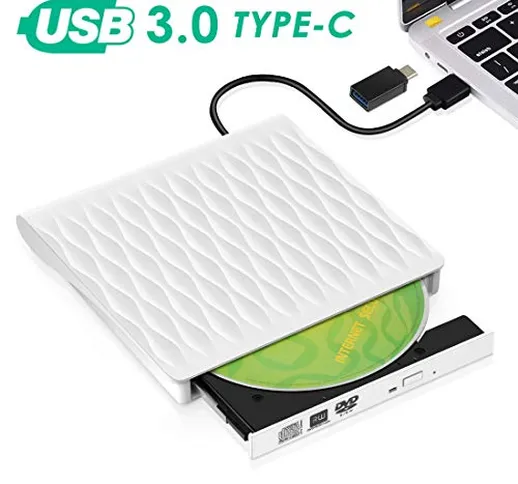 Lettore DVD Esterno,Masterizzatore CD DVD Esterno USB 3.0 Tipo-C CD/DVD +/-RW Per MacBook,...
