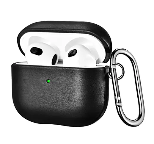 Custodia per AirPods 3 2021, ICARER Vera Pelle Antiurto Portatile Leggero Protettiva Cover...