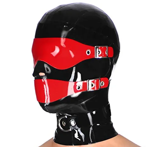 SM Latex Mask Bondage Mask Maschera BDSM, Blindfolt Rimovibile Rosso E Maschera, con Naric...