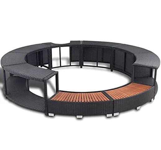 vidaXL Bordo Vasca Spa Poli Rattan Tondo Nero Piscina Idromassaggio Giardino