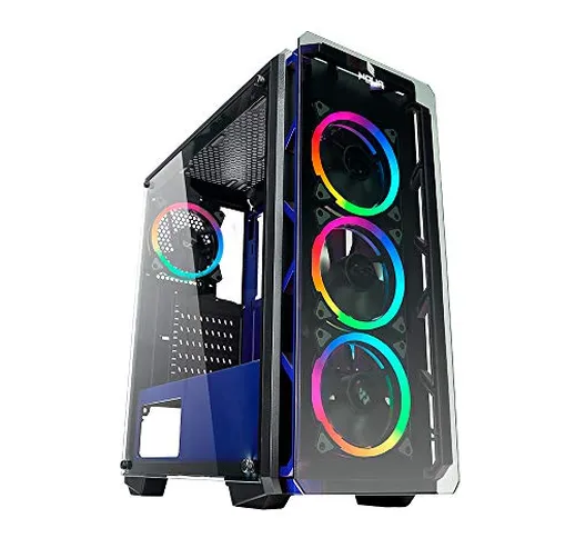 Noua Cool G4 Blu Case ATX PC Gaming 0.60MM SPCC 4 Ventole Dual Halo RGB Rainbow 5V 3Pin AD...