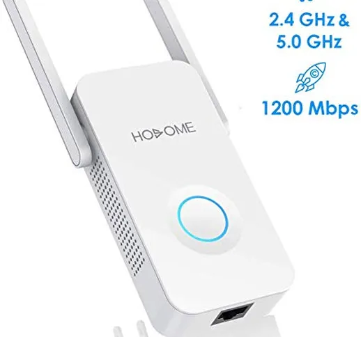 Hosome Ripetitore WiFi Extender Wireless, 1200Mbps Segnale Booster 5GHz/2.4GHz Doppia Ante...