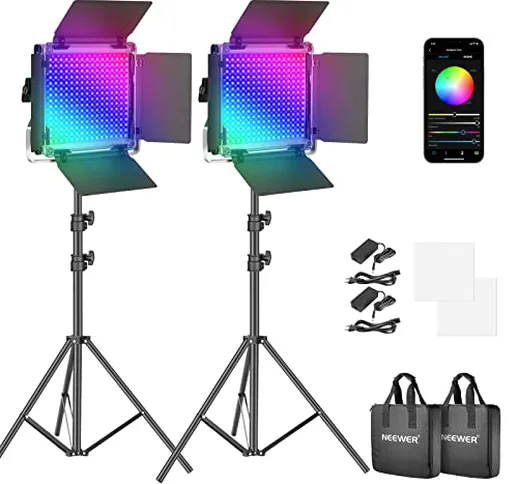 NEEWER 2 Confezioni 660 PRO RGB LED Video Light con App Control Stand Kit, 360° Full Colou...