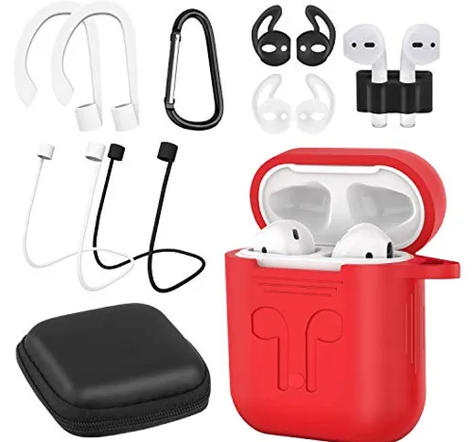 Aunek Airpods Case, Custodia Protettiva 9 in 1 per AirPods, in Silicone, Set di Accessori...