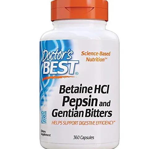Doctor's Best, Betaina HCl Pepsina e Genziana, 360 capsule, senza glutine