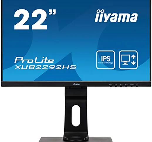 iiyama ProLite XUB2292HS-B1 54.6 cm, 21.5 Pollici, IPS LED-Monitor Full-HD, VGA, HDM, Disp...