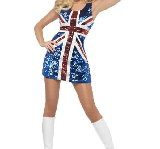 Smiffys Costume Britannia Fever, Vestito glitterato Union Jack incluso, M