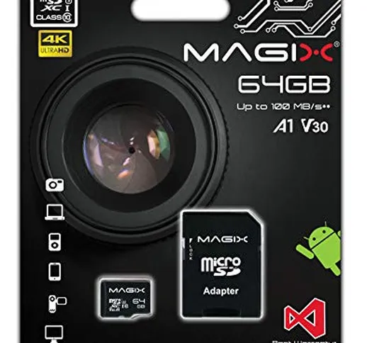 Micro SD Card MAGIX 4K Series Class10 V30 + SD Adapter UP to 100MB/s (64GB)