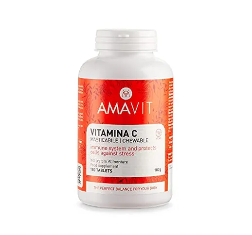 AMAVIT Vitamina C 500mg 180 Compresse Masticabili [Fornitura per 6 mesi] MADE IN ITALY Int...