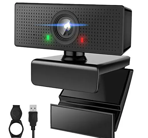 Anykuu Webcam Full HD 1080P con Microfono Webcam Cover per Computer Desktop Laptop USB2.0...