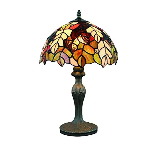 Tokira Vintage Tiffany Lampada Da Tavolo Foglia D'acero 12 Pollici, Vetro Colorato Paralum...