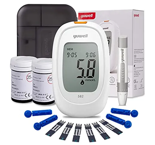 yuwell Misuratore Glicemia, Diabete Test Kit Glucosio nel Sangue con Strisce Reattive x 50...