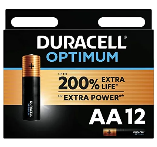 Duracell - Optimum AA, Batterie Stilo Alcaline, confezione da 12, 1.5 V LR6 MX1500