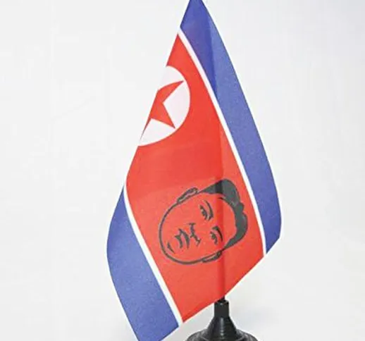 AZ FLAG Bandiera da Tavolo Corea del Nord con Kim Jong-Un 21x14cm - Piccola BANDIERINA NOR...
