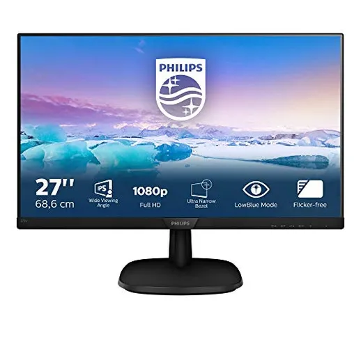 Philips 273V7QJAB Monitor 27" LED IPS Full HD, 4ms, 3 Side Frameless, Low Blue Mode, Flick...