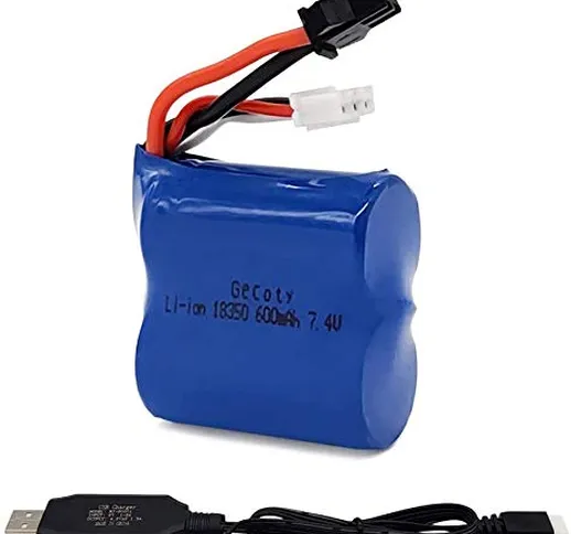 Gecoty® Batteria agli ioni di litio da 7,4 V, batterie da 600 mAh 18350 RC con cavo di ric...