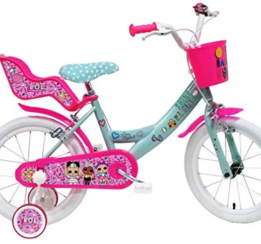 Bici Bimba 16" LOL 2 Freni Unisex_Bambini, Rosa-Celeste