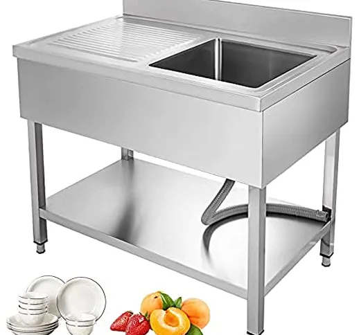 KITGARN Lavello da Cucina in Acciaio Inox 100 x 60 x 83,5cm, Lavelli in Acciaio con Vasca...