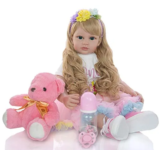 Cenphua 60cm Reborn Dolls Realistico Silicone Vinile Neonati Capelli Lunghi Ragazza Abiti...