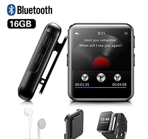 Lettore MP3 BENJIE 16GB Bluetooth 1.5"Sport Lettore MP3 Full HiFi Screen Lossless Sound, R...