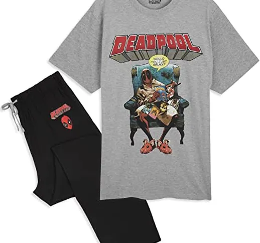 Marvel Pigiama Uomo, Pigiami Due Pezzi con Magliette Deadpool E Pantaloni in Cotone, M-L-X...