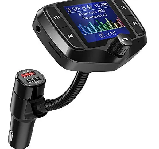 Nulaxy Trasmettitore FM Bluetooth, 1,8 TFT Colore Grande Schermo Trasmettitore FM per auto...