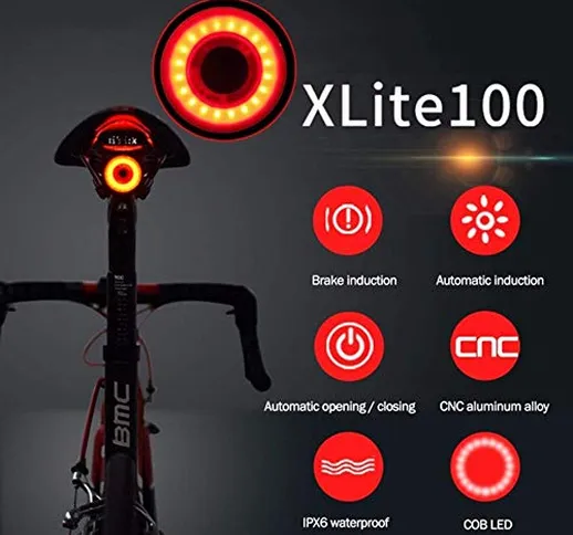 Guijiyi Luce Posteriore Intelligente per Bicicletta, Luce Posteriore Bici USB Ricaricabile...