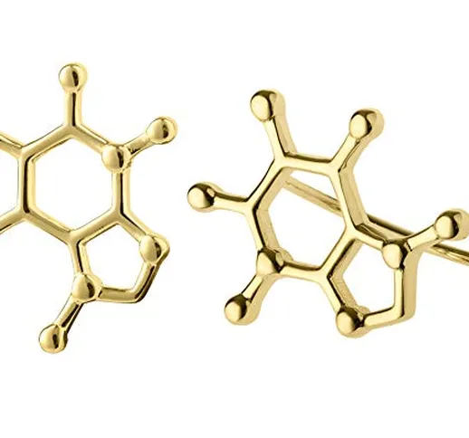 ScienceFox Orecchini a lobo a forma di molecola di caffeina in argento sterling 925, oro e...